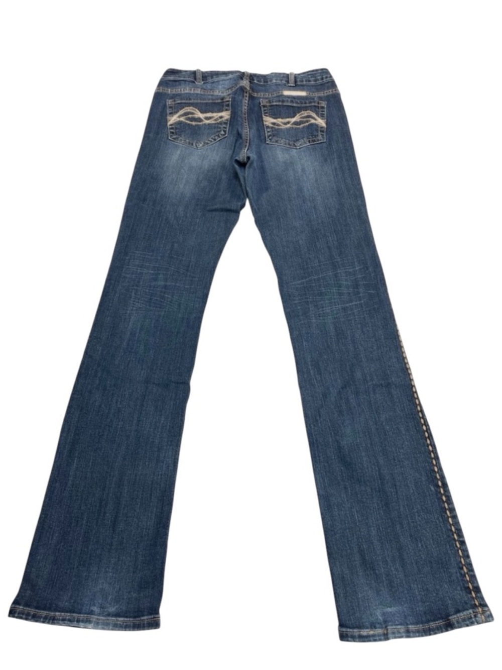 Cowgirl Tuff Western Edge Dark Blue Jeans Womens size 30 X 35 Brown Stitching - Picture 7 of 14